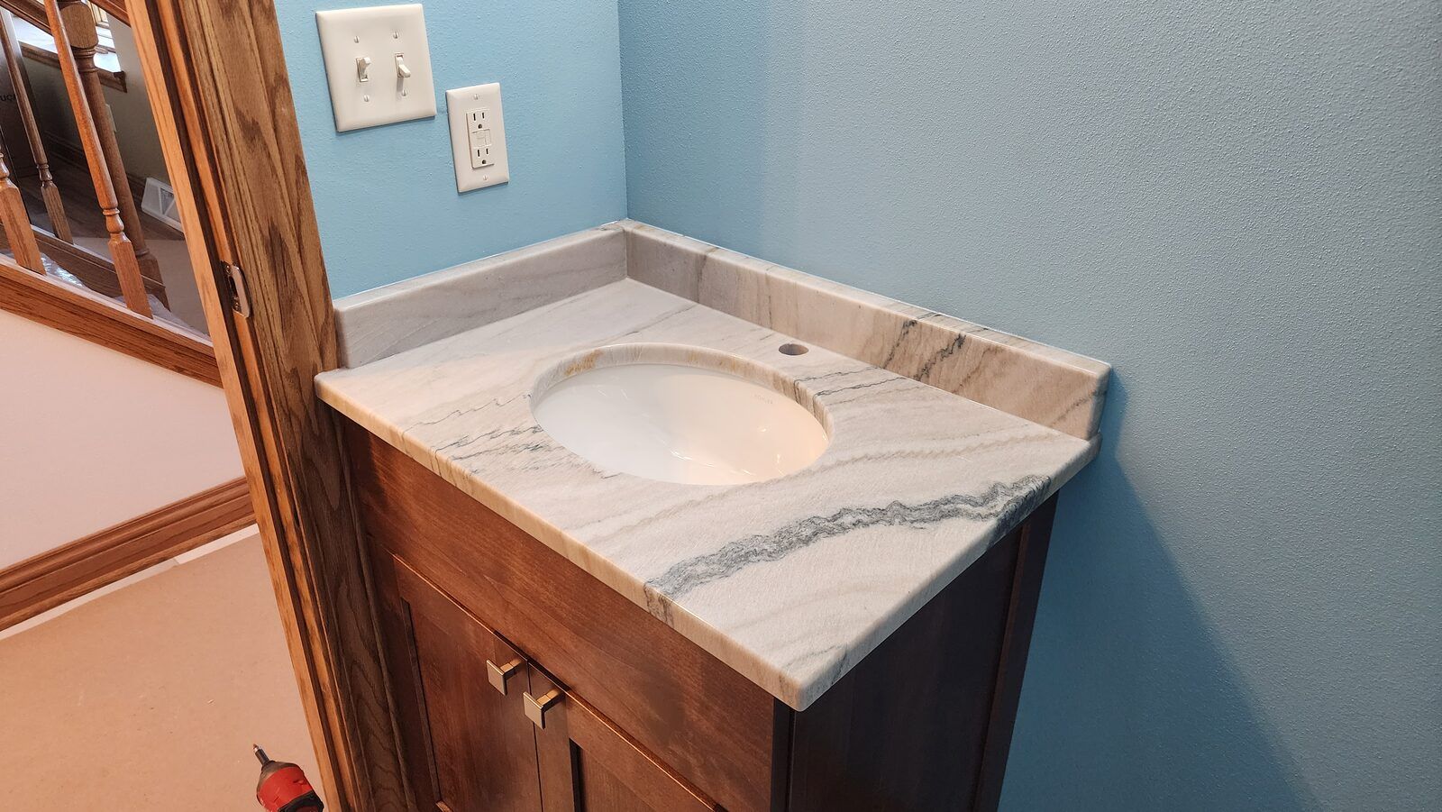 Marble bathroom vanity top with undermount sink